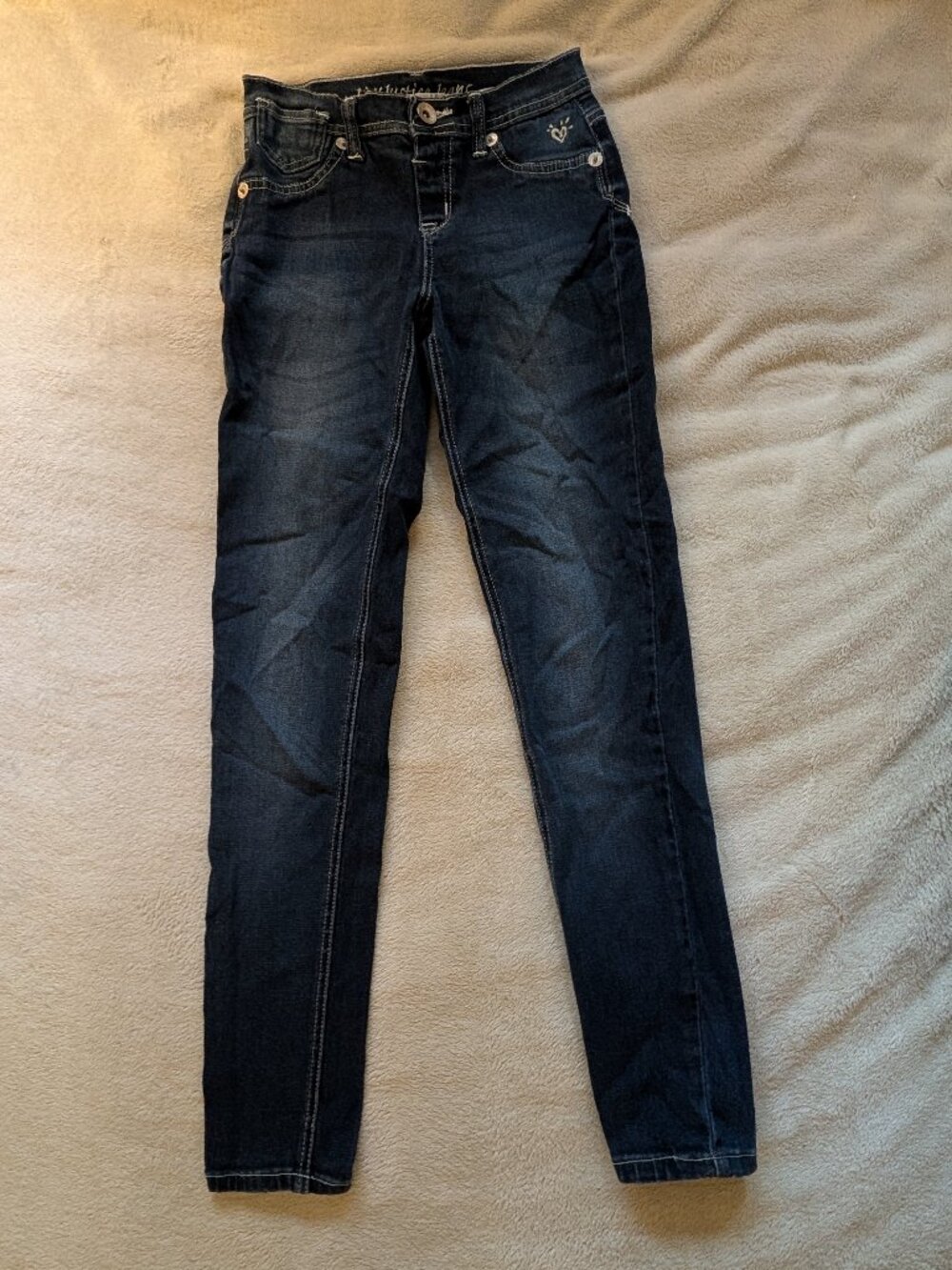 JUSTICE KIDS JEANS 14S Small Kids Denim Pants Dark Blue 14 S Heart 2000s Vintage